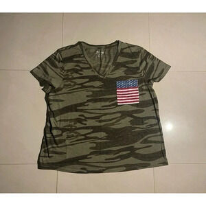 Camo Tee With American Flag Pocket
